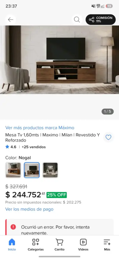 Mesa de TV con ruedas color nogal - miniatura 4