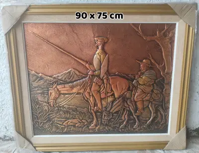 Cuadro en relieve de metal con marco dorado 90x75 cm - miniatura 1