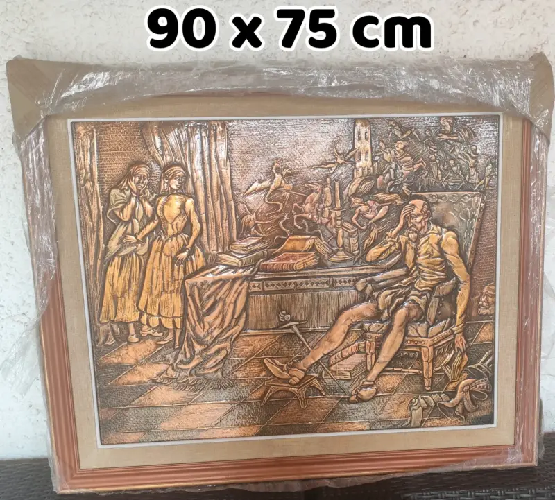 Cuadro en relieve de metal con marco dorado 90x75 cm - 2