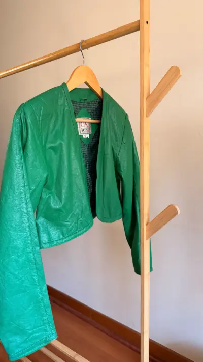 Chaqueta corta verde de cuero sintético Rinzi - miniatura 1