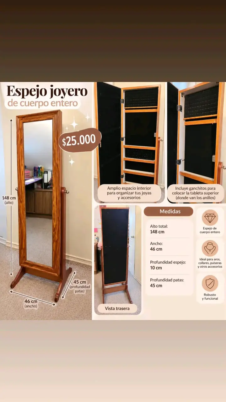 Espejo joyero cuerpo entero con pedestal - 1