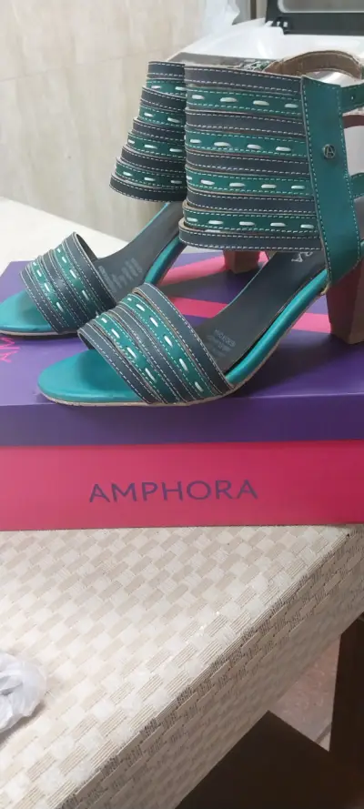 Sandalias de cuero Amphora turquesa con taco - miniatura 1