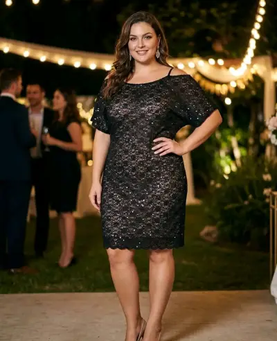 Vestido de encaje negro elegante para fiesta - miniatura 1