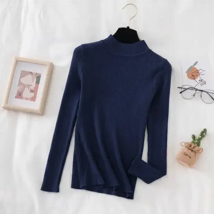 Suéter de punto azul marino para mujer - 1