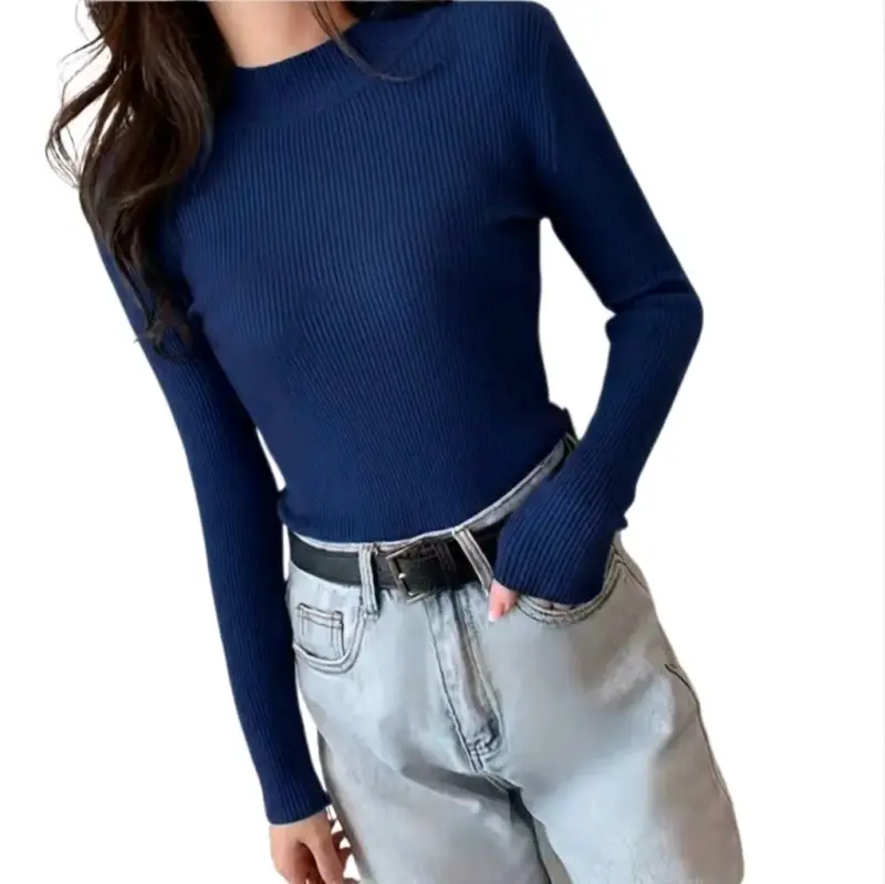 Suéter de punto azul marino para mujer - 2