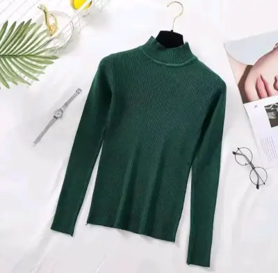 Suéter de punto verde oscuro para mujer - miniatura 1
