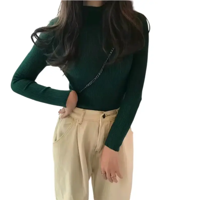Suéter de punto verde oscuro para mujer - 2