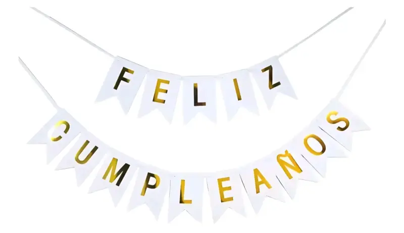 Guirnalda 'Feliz Cumpleaños' blanco y dorada - 1