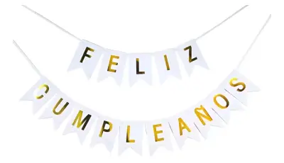 Guirnalda 'Feliz Cumpleaños' blanco y dorada - miniatura 1