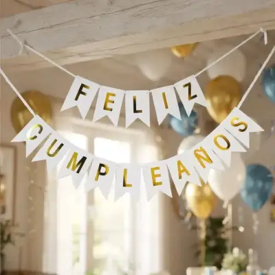 Guirnalda 'Feliz Cumpleaños' blanco y dorada - miniatura 2