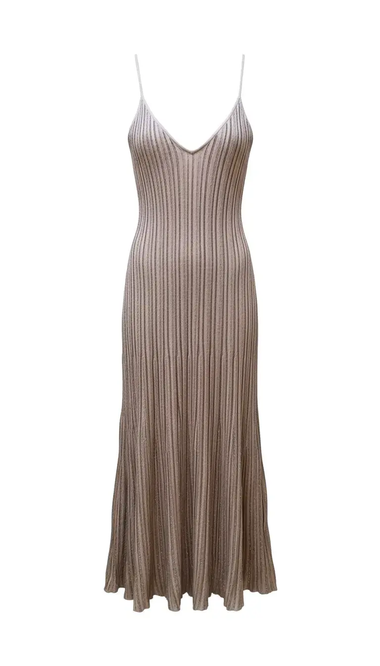 Vestido largo plisado beige elegante - 3