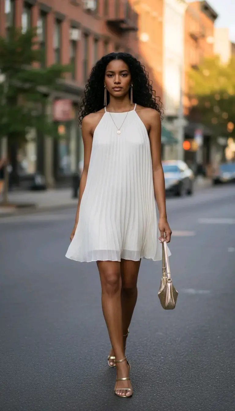 Vestido corto plisado blanco elegante - 1