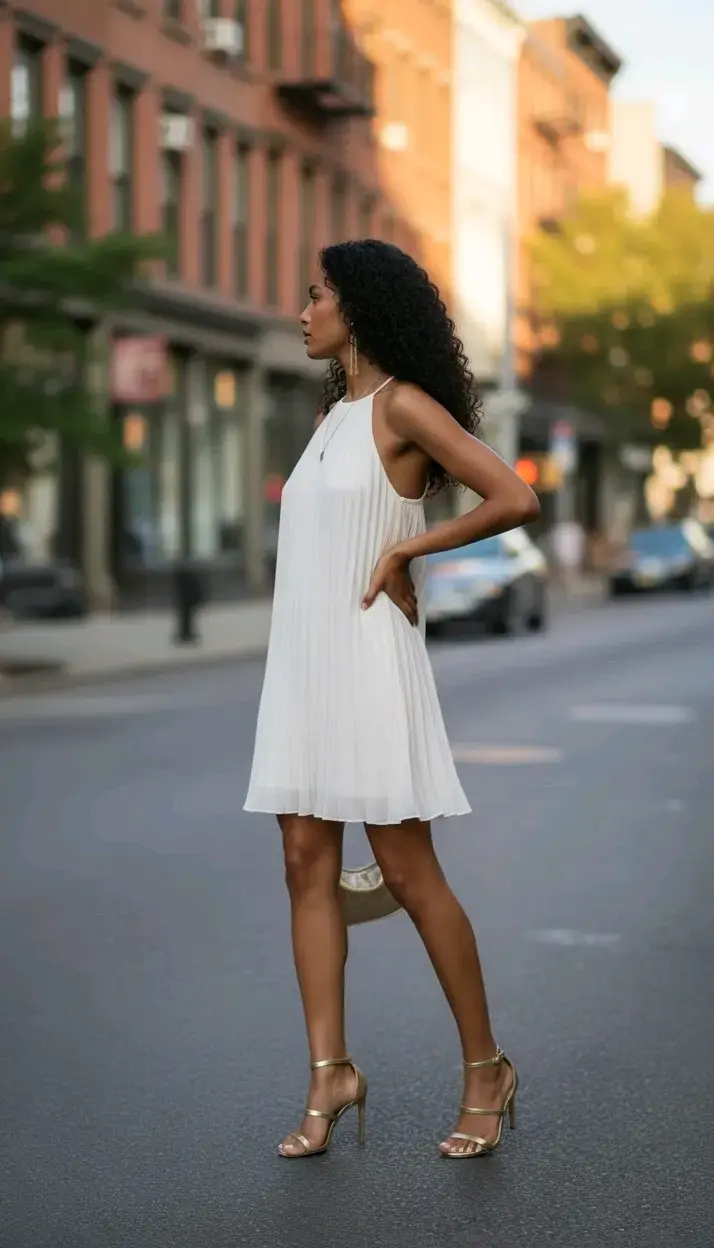 Vestido corto plisado blanco elegante - 3