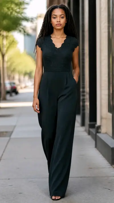 Elegante enterito negro de encaje para mujer - miniatura 1