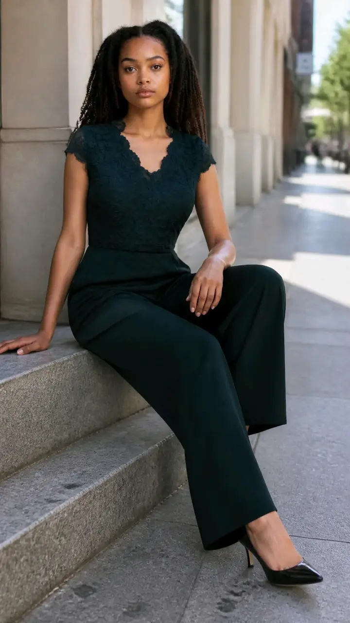 Elegante enterito negro de encaje para mujer - 2