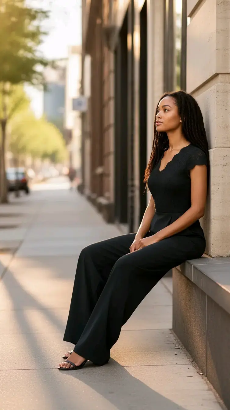 Elegante enterito negro de encaje para mujer - 3
