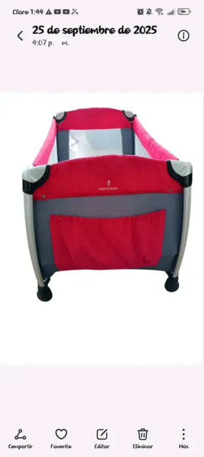 Cuna corral Bebesit plegable roja y gris - miniatura 2