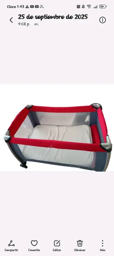 Cuna corral Bebesit plegable roja y gris - miniatura 3