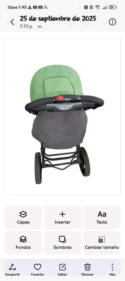 Coche de bebé verde y negro con toldo ajustable - miniatura 2
