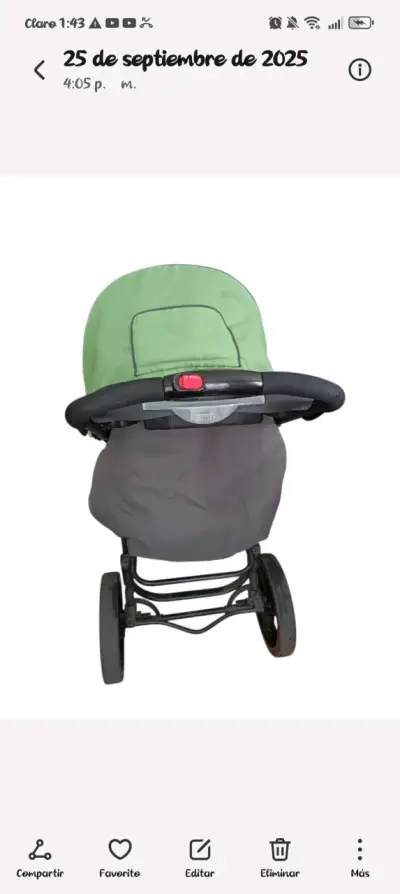 Coche de bebé verde y negro con toldo ajustable - miniatura 3