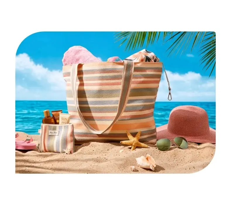 Bolso playero a rayas con neceser - 2