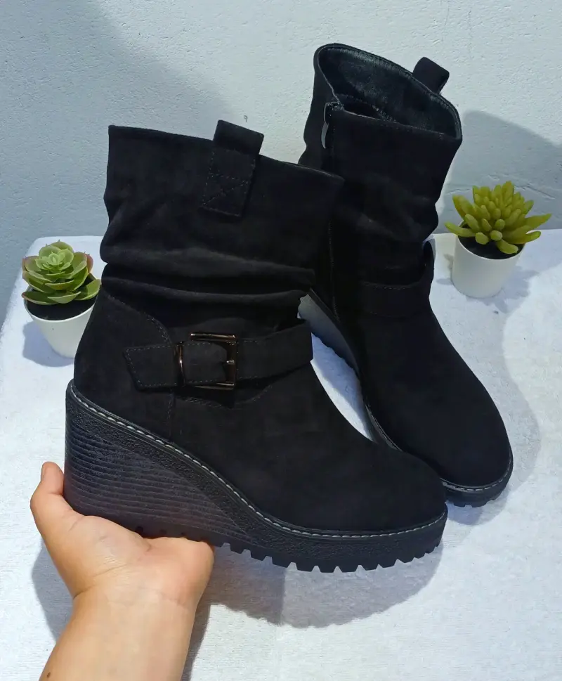 Botines negros de gamuza con plataforma - 2