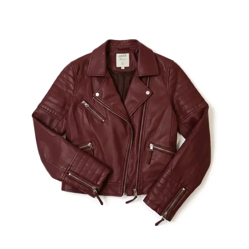 Chaqueta de cuero burdeos para mujer - 2