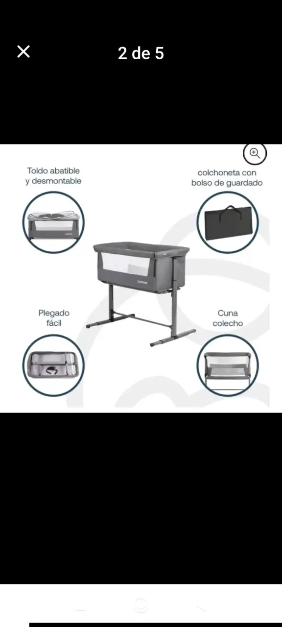 Cuna colecho reclinable Bebesit gris - 2