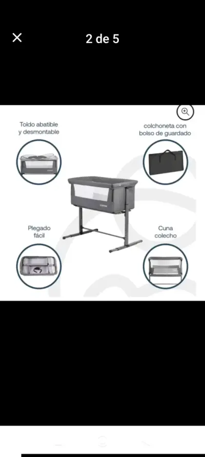 Cuna colecho reclinable Bebesit gris - miniatura 2