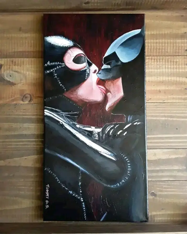 Cuadro de Batman y Catwoman (acrílica) - 1