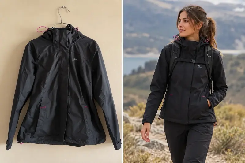 Chaqueta impermeable negra para mujer Quechua