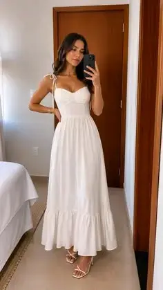 ✨ ¡Vestido blanco largo, romántico y elegante! Ta - 5