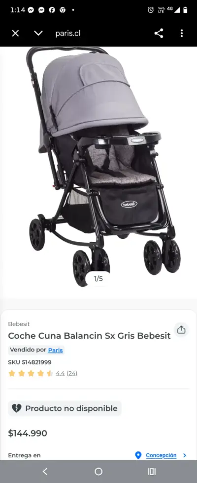 Coche Cuna Balancín Gris Bebesit en Buen Estado - miniatura 1