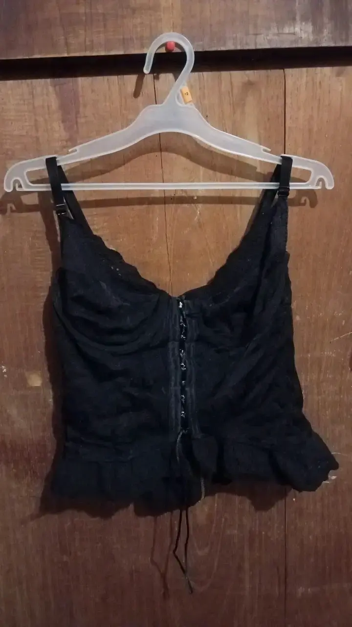 Top corset negro con encaje - 1