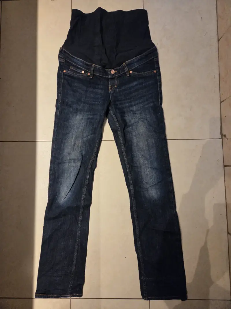 Jeans maternales azul oscuro con pretina elástica - 1
