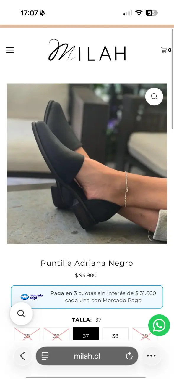 Zapatos CueroMilah Puntilla Adriana Negro Talla 38 - 1