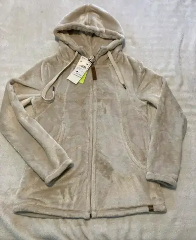 Chaqueta de polar beige con capucha para mujer - miniatura 1