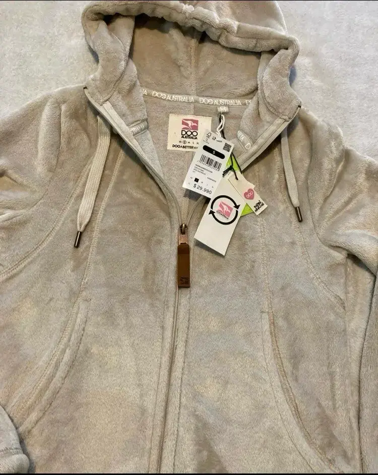 Chaqueta de polar beige con capucha para mujer - 3