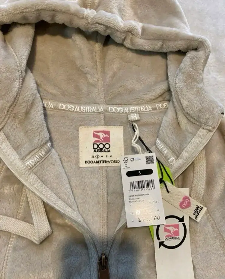 Chaqueta de polar beige con capucha para mujer - 6