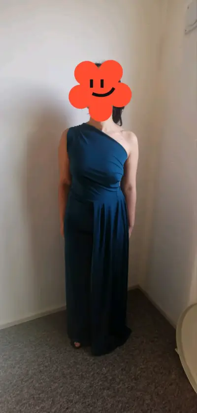Vestido largo verde petróleo de un solo hombro - miniatura 1