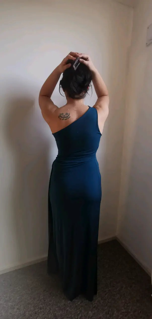 Vestido largo verde petróleo de un solo hombro - 2