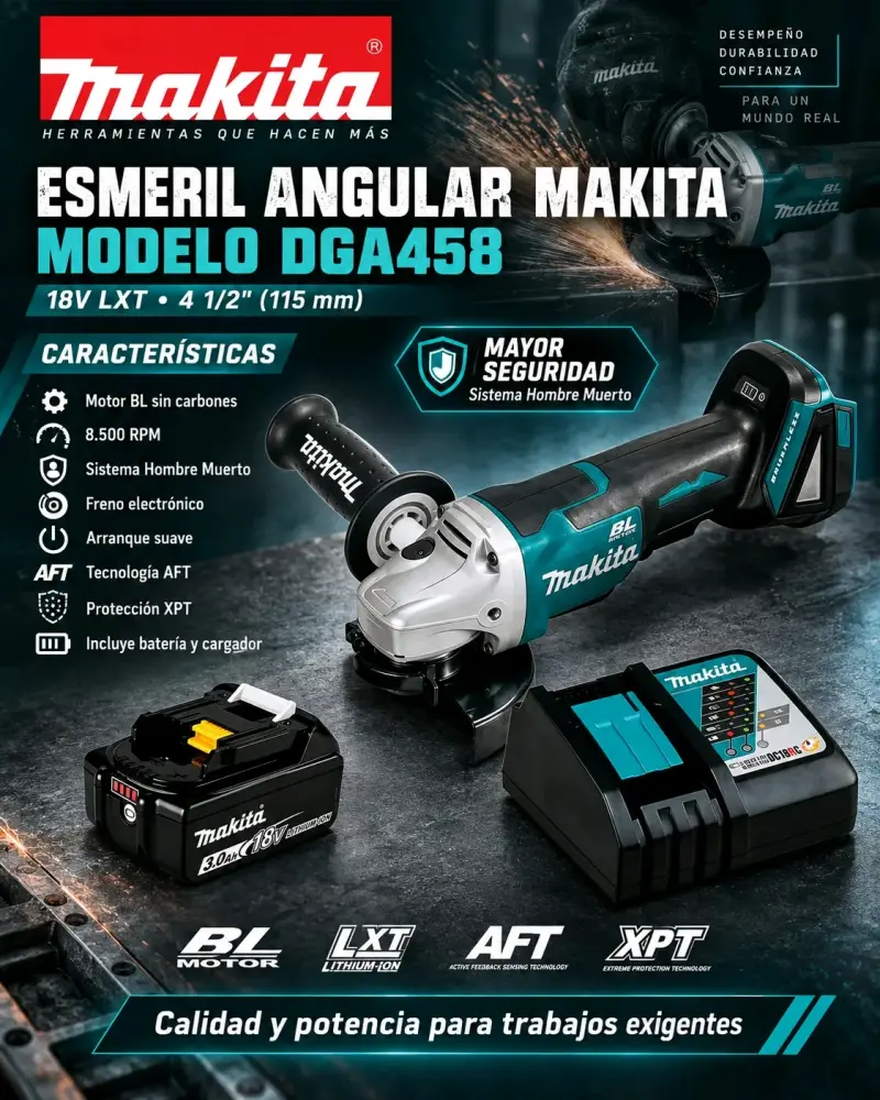 Esmeril Angular Makita DGA458 18V LXT