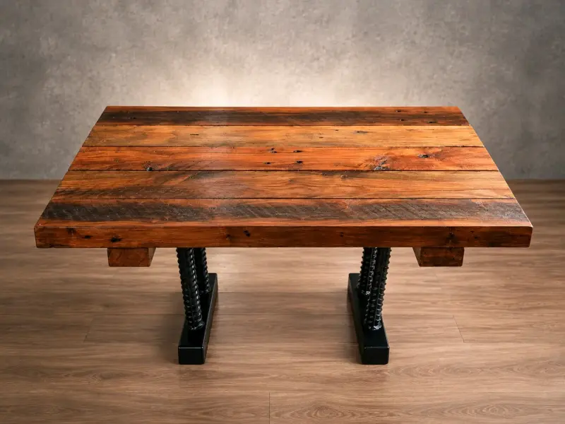 Mesa de comedor rústica de madera reciclada - 1