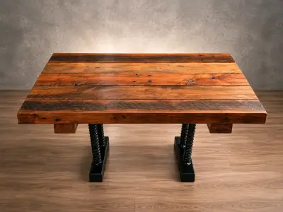 Mesa de comedor rústica de madera reciclada - miniatura 1