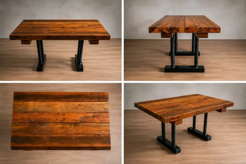 Mesa de comedor rústica de madera reciclada - 2