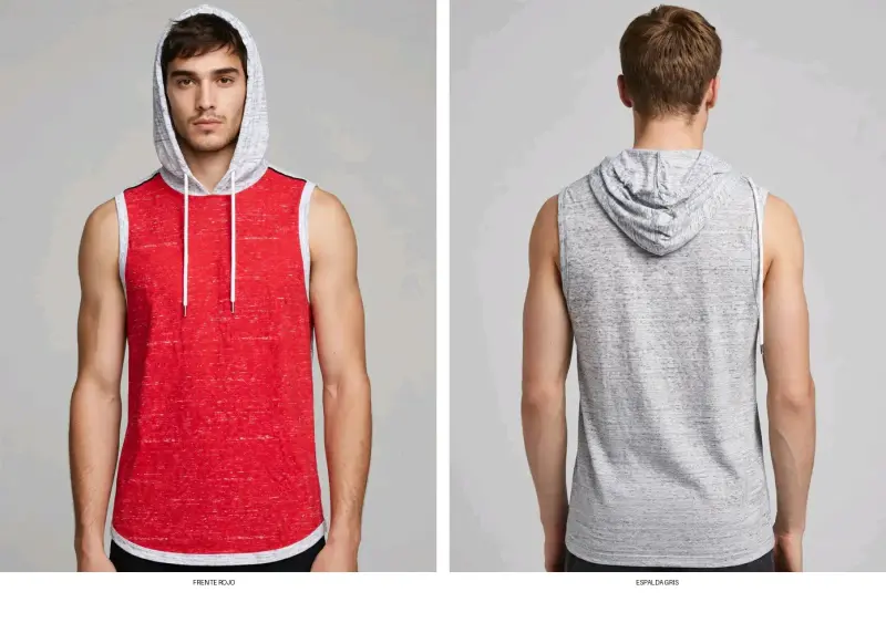 Polera sin mangas con capucha roja y gris - 1