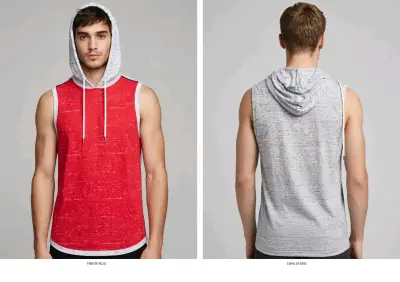 Polera sin mangas con capucha roja y gris - miniatura 1