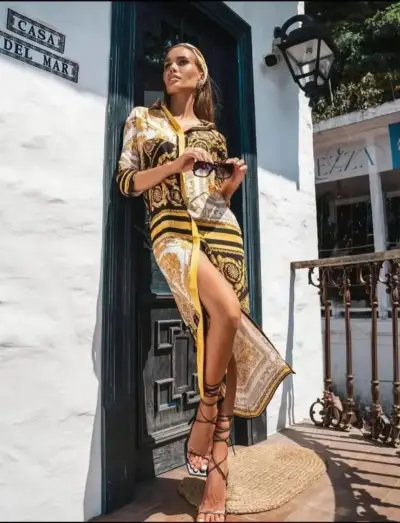 Vestido camisero estampado elegante para mujer - miniatura 1