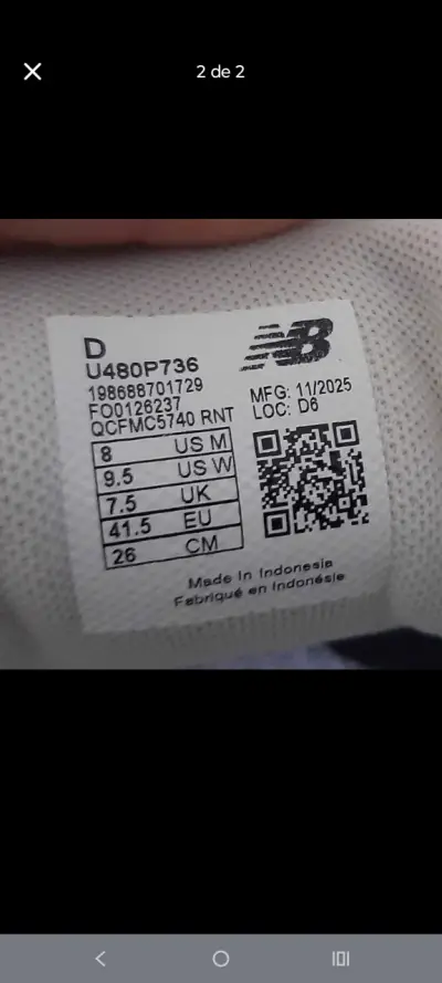 Zapatillas New Balance 480 Gris Talla 41.5 - miniatura 2