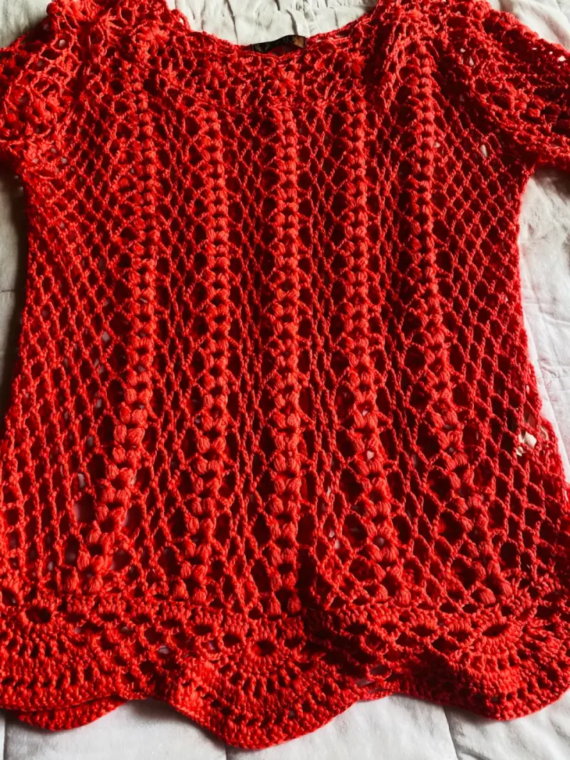 Suéter tejido rojo de encaje para mujer - 2